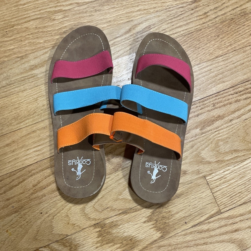Corkys Womens Colorful Strappy Slip On Sandals Size 9